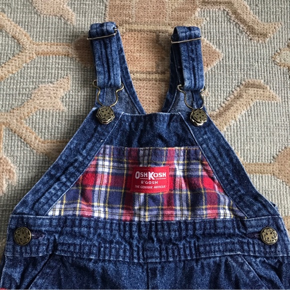 Vintage OshKosh B’gosh Sz 18 M Blue Denim Plaid Vestbak Overalls Made in USA - Picture 2 of 16